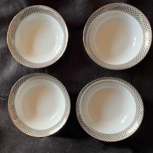 Four (4) CIROA LUXE Metal Gold Lattice Porcelain Cereal Salad Bowls 7" Exc